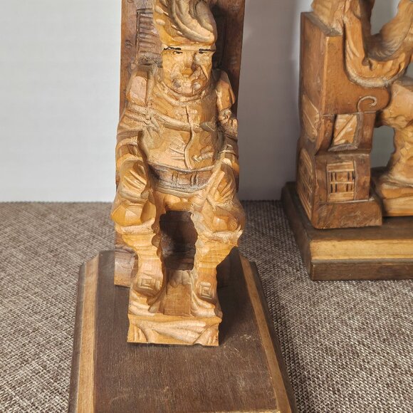 Carved Wood Sculptures of Don Quixote and Sancho Paza Bookends From Literary Cla - Picture 3 of 13